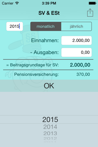SV & ESt - social security (SVA) and income tax calculator for self-employed people in Austria screenshot 3