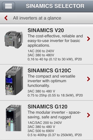 SINAMICS SELECTOR screenshot 3