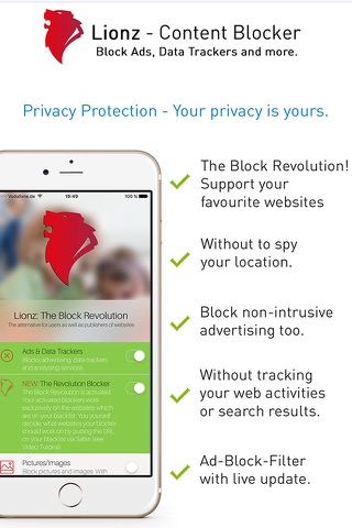 Lionz: The Block Revolution - Ad-Blocker for Safari - Block Ads, Data Trackers and more screenshot 2