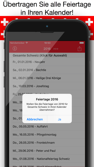 Feiertage Schweiz Kalender & Kalenderwochen(圖2)-速報App