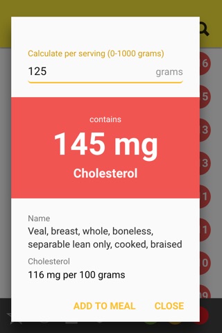 Cholesterol Table: diet aid screenshot 3