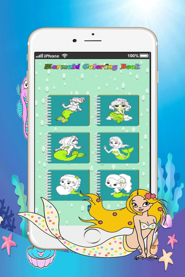 mermaid little princess printable coloring pages:cute drawings free screenshot 3