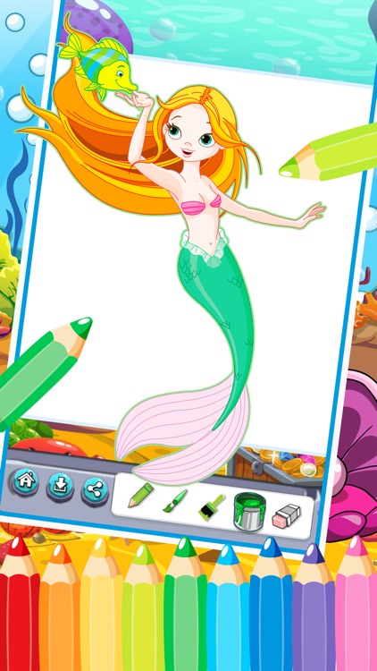 princess mermaid coloring pages free for girl kids screenshot-3