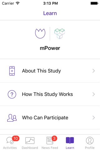 Parkinson mPower study app screenshot 2