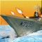 Steer gigantic naval ship in water and attack enemy fleet, boats and helicopter