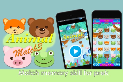 animal face match match 3 - preschool and kindergarten learning games screenshot 2