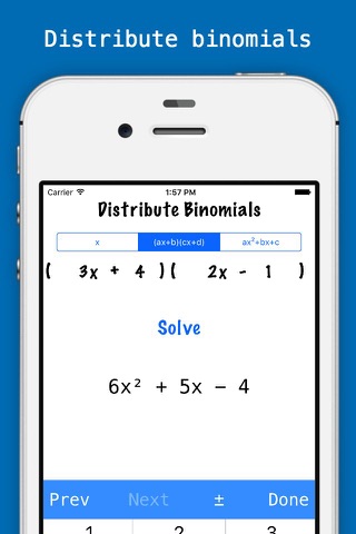 Factorlator - Factoring & Distribution Calculator for Trinomials, Binomials, & Numbers screenshot 2