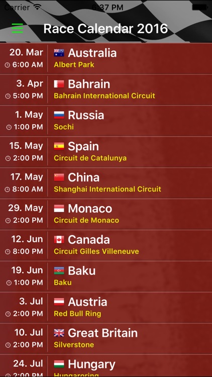 Race Calendar 2016