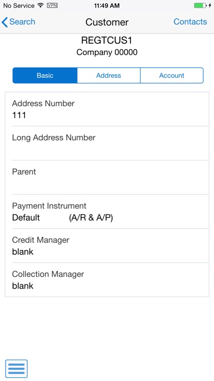 Customer Account Overview Smartphone for JDE E1