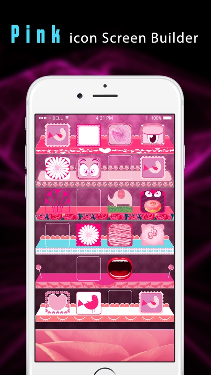 Pink Icons Screen Builder- Design Wallpapers with Custom Backgrounds, Frames, Shelves & Docks