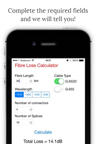 Fibre Loss Calculator screenshot 2