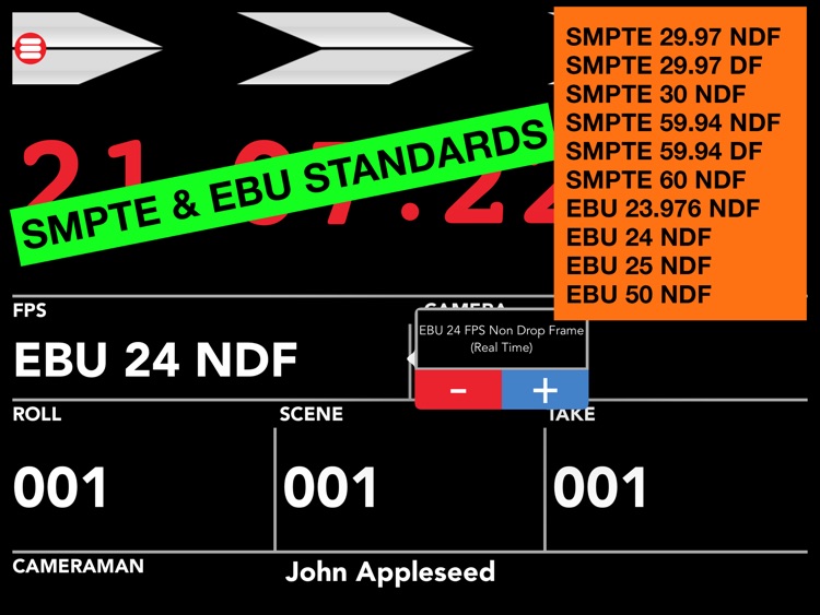 Clapperboard (SMPTE/EBU Universal Time GMT Digital Slate)