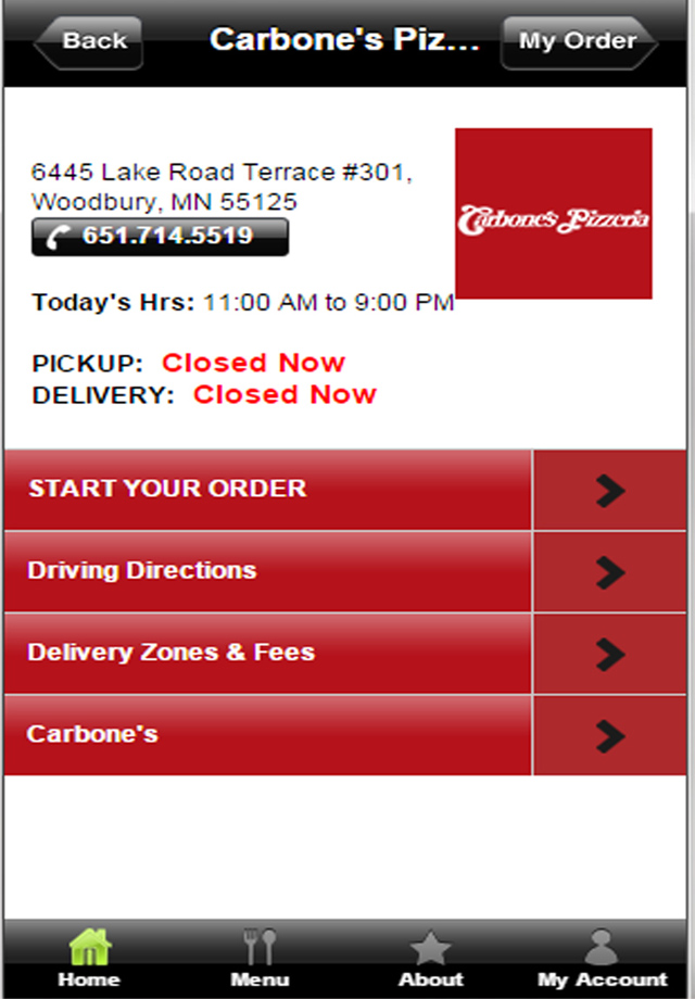 Carbones Pizzeria on Lake Road