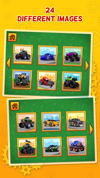 monster trucks and sports cars puzzle game for little boys and