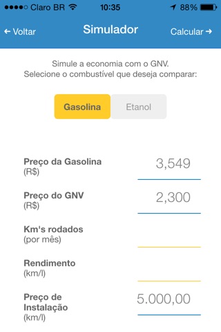 Simulador Economia GNV screenshot 2