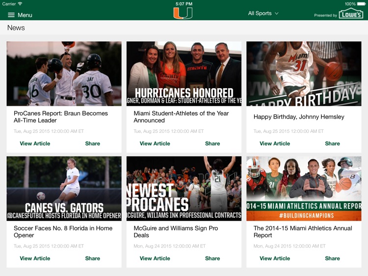 Miami Hurricanes for iPad 2015