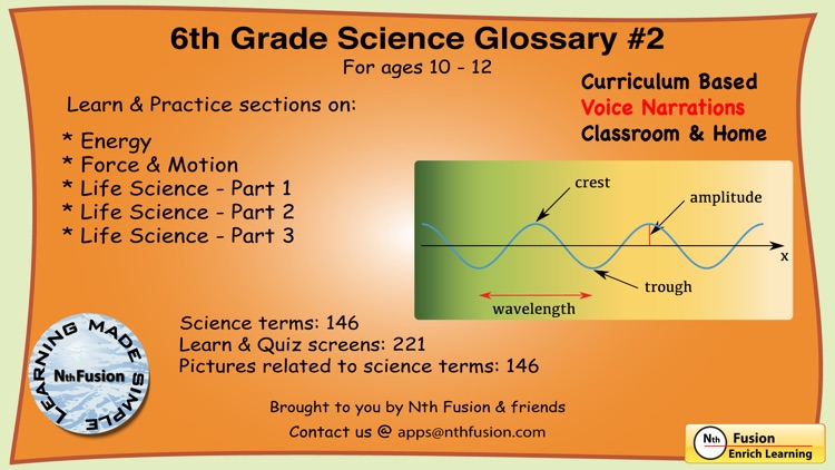 6th Grade Science Glossary # 2 : Learn and Practice Worksheets for home use and in school classrooms