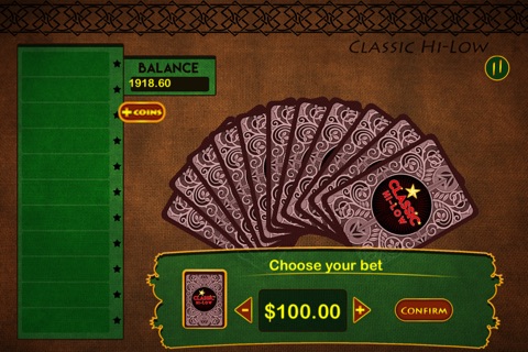 HiLo Classic Casino Card Mania Pro - best gambling card betting game screenshot 2