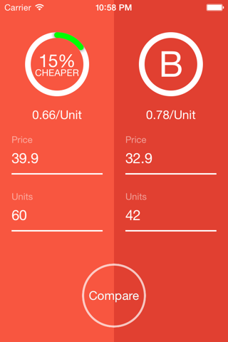 uPrice - elegant unit price calculator and comparison app screenshot 2