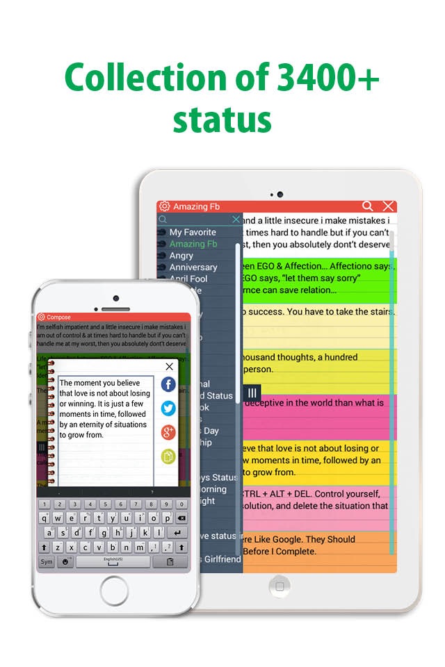 Status and quotes for FB, Whatsapp and Twitter, soStatus - one tap posting on social media screenshot 3