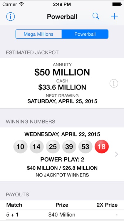 Mega Millions + Powerball - lottery games in the US with winning number results, lotto jackpots and prize payouts