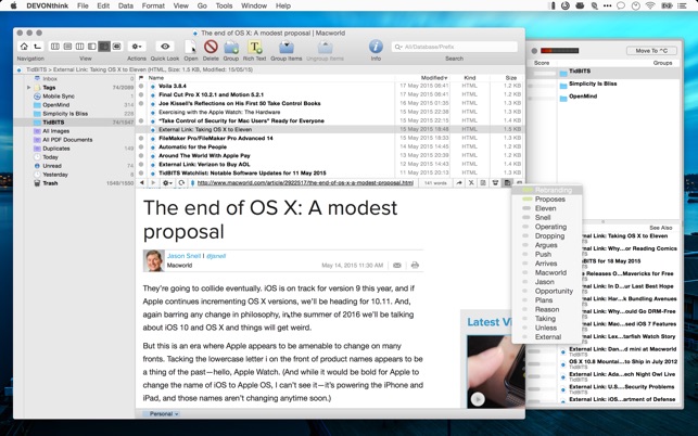 DEVONthink 2.11 adds push notifications for sync, support for JSON feeds Image