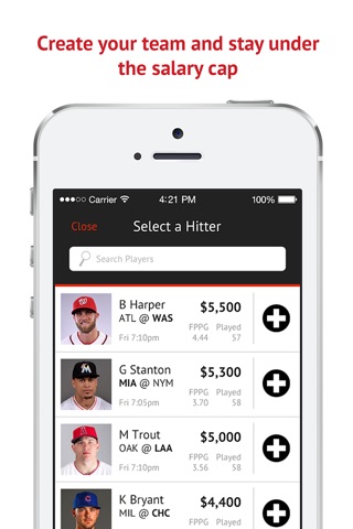 SportsPlus - One Day Fantasy Sports Leagues - Baseball screenshot 2