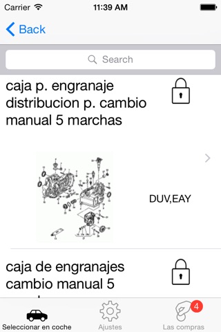 Seat parts and diagrams screenshot 3