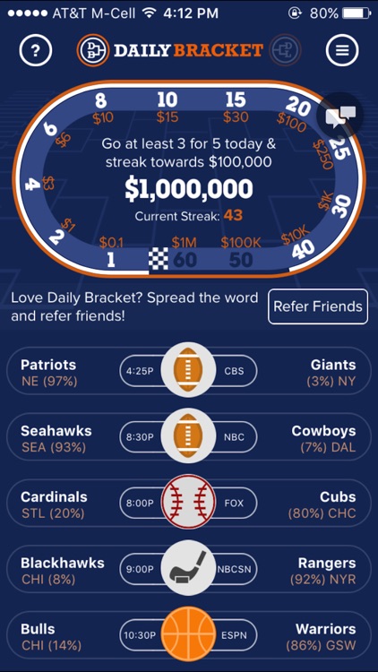 Daily Bracket: Sports Pick'em for Cash Prizes