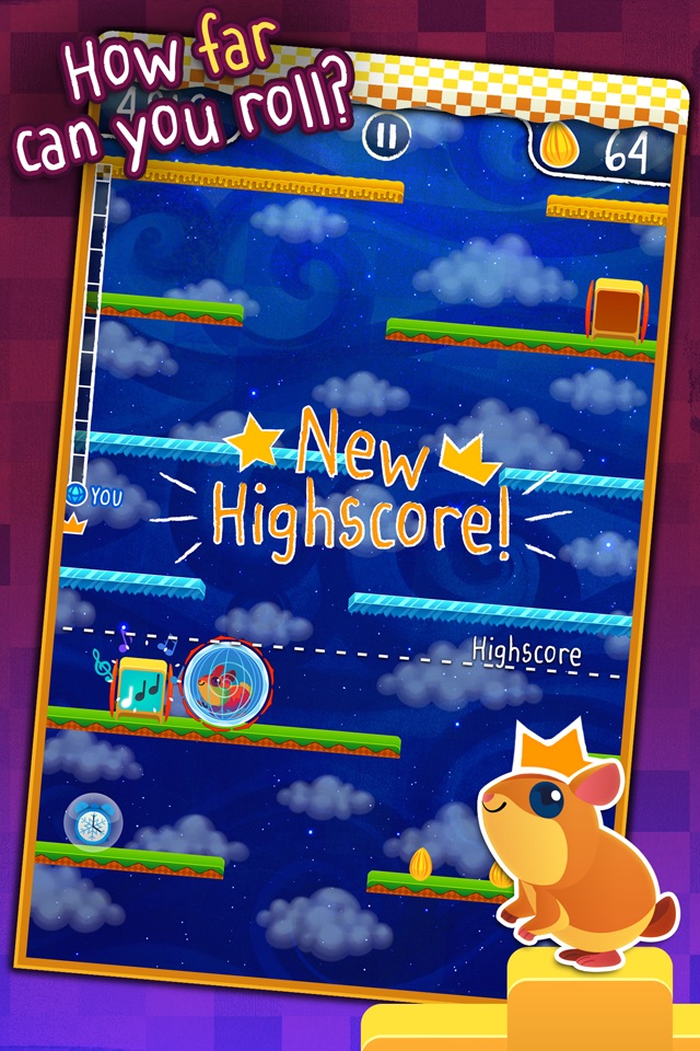 Hamster Roll - Cute Pet in a Running Wheel Platform Game screenshot 3