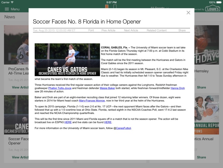 Miami Hurricanes for iPad 2015