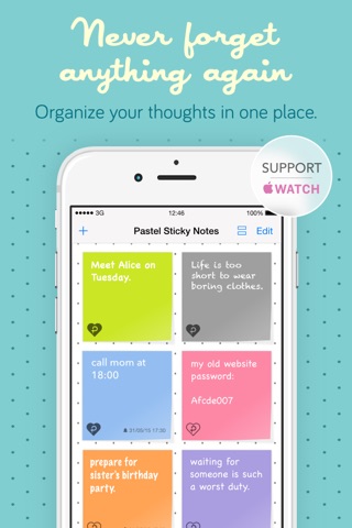 Pastel Sticky Notes - Cute Colors Sticky Notes and Memos Today’s Notification Widget for iOS 8 screenshot 2