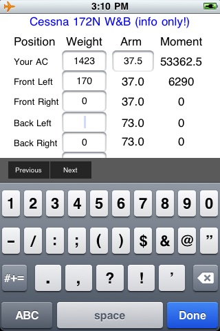 C172N Weight and Balance Calculator screenshot 2