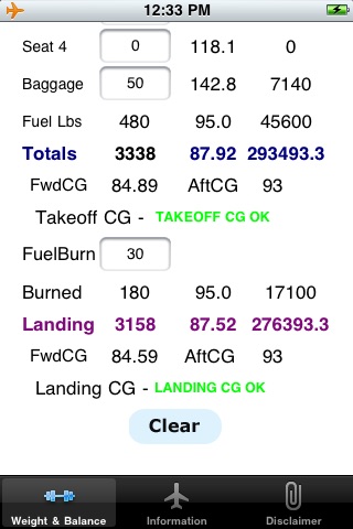 PA-44-180 Weight and Balance Calculator screenshot 2