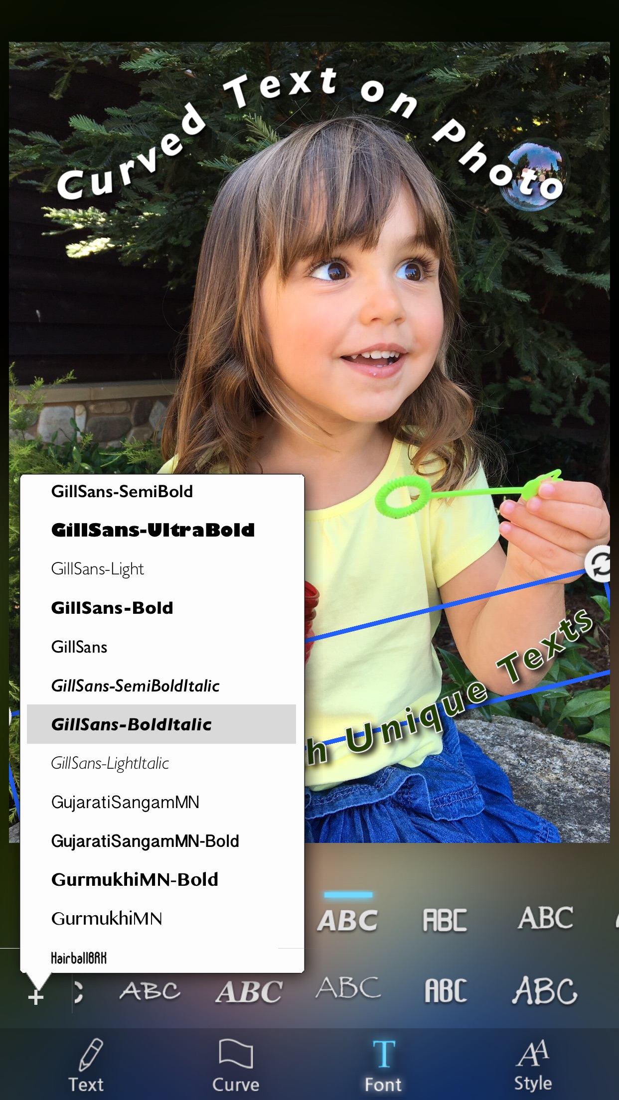 Screenshot do app Curved Text