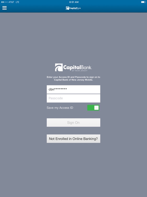 Capital Bank of New Jersey iPad Version