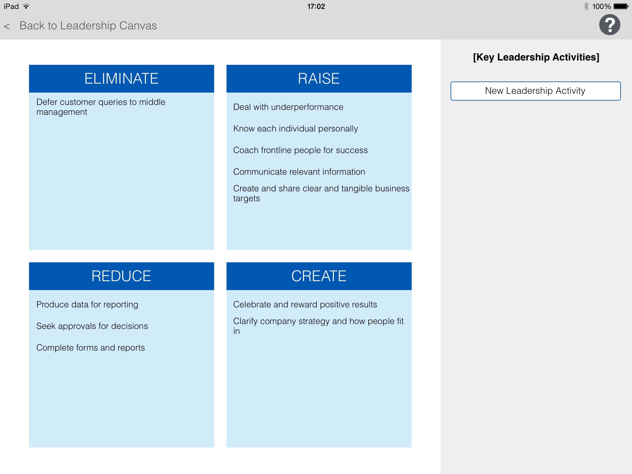 Blue Ocean Leadership - Leadership Canvas screenshot 4