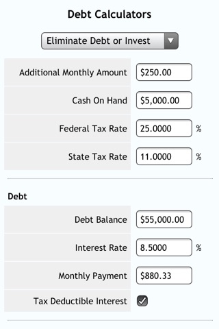 Debt Calcs screenshot 2