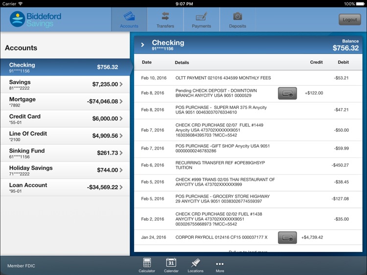 Biddeford Savings Mobile Banking for iPad