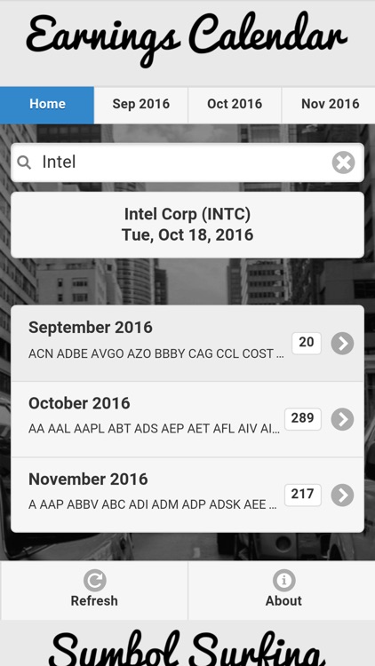 Symbol Surfing Earnings Calendar