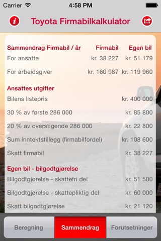 Toyota Firmabilkalkulator Norge screenshot 2
