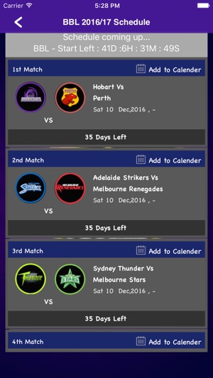 BBL T20 2016/2017 Fixtures,Schedule,Live Score(圖2)-速報App