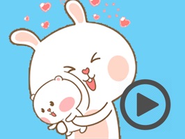 18 very cute animated puffy rabbit stickers
