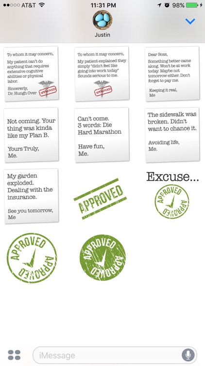 Excuse Stickers