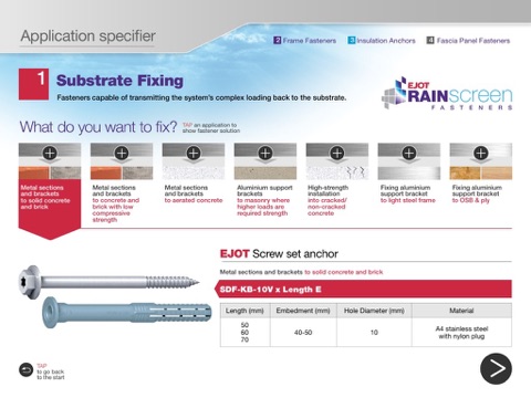 EJOT Rainscreen fasteners specifier screenshot 3