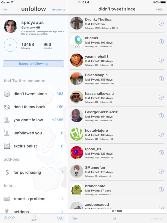 unfollow for Twitter for iPad