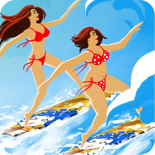 Surfer Girl - Babe Surfing On Big Blue Wave (Free Game) Icon