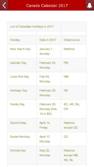 Canada Calendar 2017(圖3)-速報App