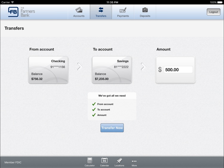 The Farmers Bank Mobile Banking for iPad screenshot-3