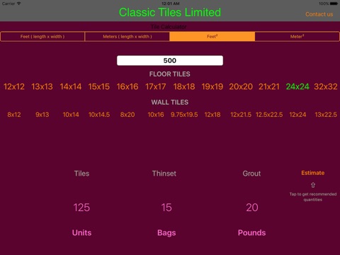Classic Tiles Product Calculator screenshot 4